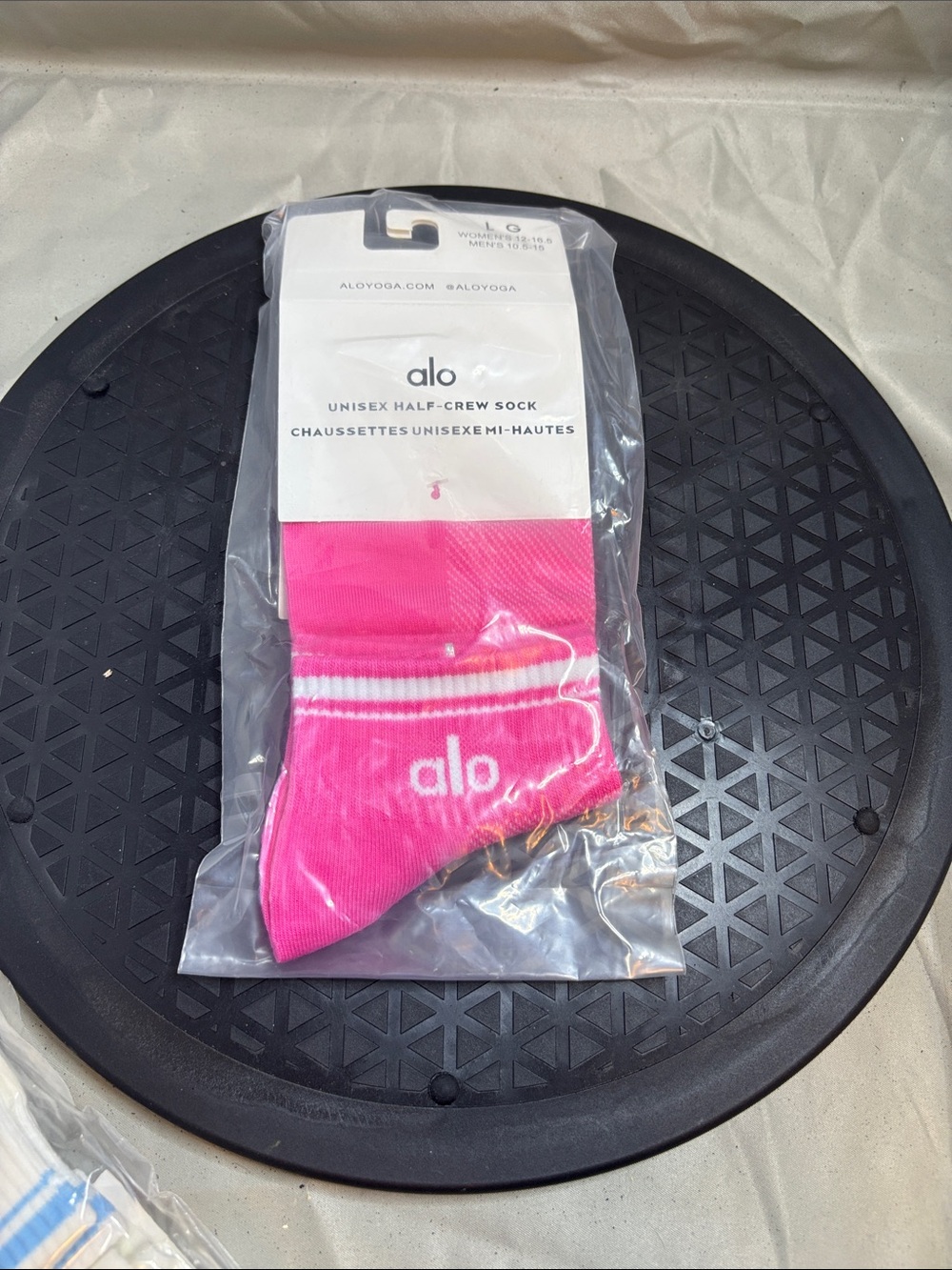 ALO Yoga Bright Pink Half-Crew Athletic Socks with White Stripe